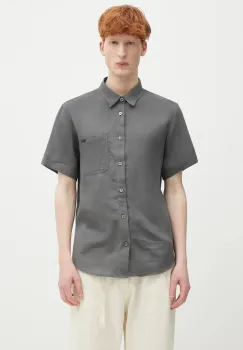 A.P.C. camasa de in chemisette bellini logo barbati, culoarea gri, cu guler clasic, relaxed, LIAEK.H12551 imagine