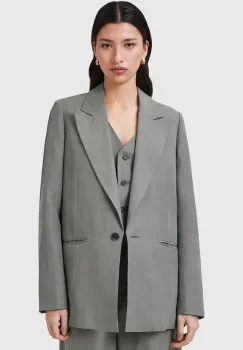 AllSaints blazer din amestec de in AVERIE culoarea gri, un singur rand de nasturi, uni, W043QC imagine