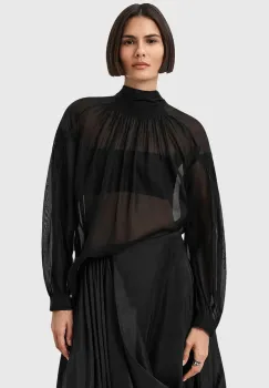 AllSaints bluza din amestec de matase PEARLA femei, culoarea negru, uniW027PD imagine