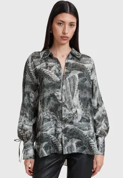 AllSaints camasa din amestec de matase LEYLA femei, culoarea gri, cu guler clasic, relaxed, W042PC imagine