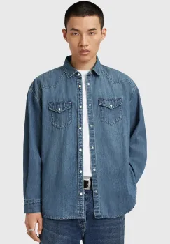 AllSaints camasa jeans FENTON cu guler clasic, relaxed, M054SD imagine