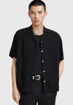 AllSaints camasa MADIN barbati, culoarea negru, cu guler italian, relaxed, M038SC imagine
