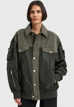 AllSaints geaca bomber VERITY culoarea verde, de tranzitie, oversize, W024OD imagine