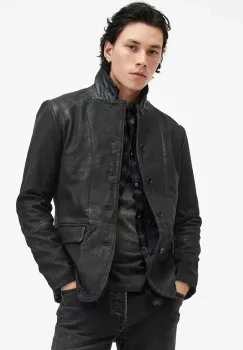 AllSaints geaca de piele SURVEY LTHR BLAZER barbati, culoarea negru, de tranzitie, M061LB imagine