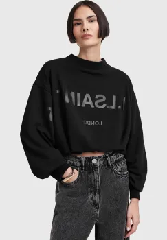 AllSaints hanorac de bumbac BIGGY ASTER femei, culoarea negru, cu imprimeu, W094JC imagine