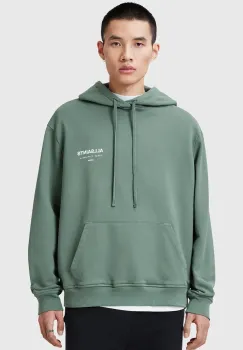 AllSaints hanorac de bumbac UNDERGROUND barbati, culoarea verde, cu gluga, cu imprimeu, M034NB imagine