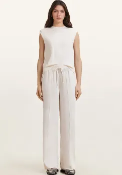 AllSaints pantaloni ALBA femei, culoarea alb, lat, high waist, W018TC imagine