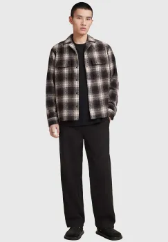 AllSaints pantaloni din amestec de in HANBURY barbati, culoarea negru, drept, M038TC imagine