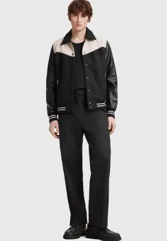 AllSaints pantaloni din lana LOCKE barbati, culoarea negru, drept, M001TD imagine