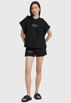 AllSaints pantaloni scurti din bumbac SORRI culoarea negru, cu imprimeu, high waist, W053TC imagine