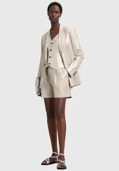 AllSaints pantaloni scurti din in AVERIE culoarea argintiu, uni, medium waist, W069QC imagine