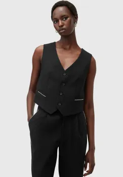 AllSaints vesta din amestec de lana ATLAS KRYS WAISTCOAT culoarea negru, un singur rand de nasturi, W006QB imagine