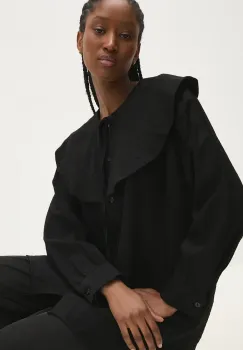 Answear Lab camasa femei, culoarea negru, cu guler clasic, relaxed imagine