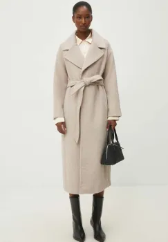 Answear Lab palton de lana culoarea bej, de tranzitie, oversize imagine