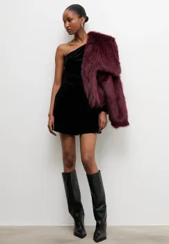 Answear.LAB salopeta de catifea culoarea negru, cu decolteu rotund imagine