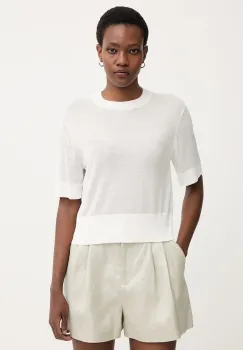 Armani Exchange pulover cu maneca scurta pentru femei, cu amestec de in imagine