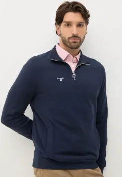 Barbour hanorac de bumbac barbati, culoarea albastru marin, neted, MOL0642 imagine