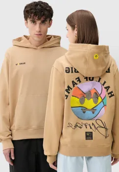 Barrow hanorac de bumbac culoarea bej, cu gluga, cu imprimeu, F5BWUAHS126 imagine