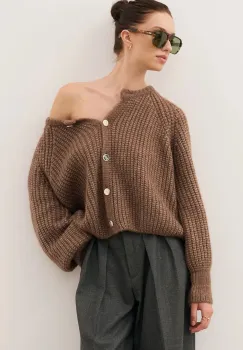 Bizuu cardigan din amestec de lana ORNAMY culoarea maro, ORNAMY BRAZOWY imagine