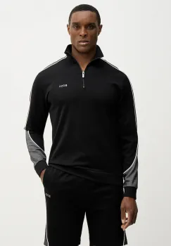 BOSS bluza lounge Tracksuit 1/4 Jacket culoarea negru, uni, 50554780 imagine