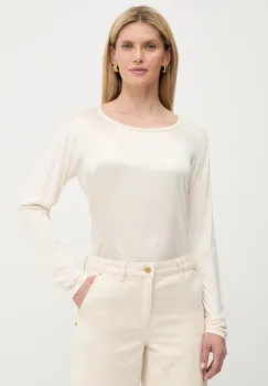 BOSS Green bluza din amestec de matase culoarea bej, uni, 50541888 imagine