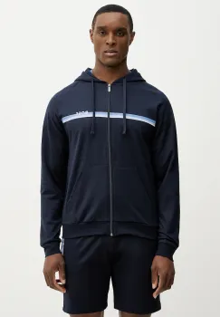 BOSS hanorac de bumbac Authentic Jacket H culoarea bleumarin, cu gluga, cu imprimeu, 50554785 imagine