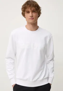 BOSS hanorac de bumbac barbati, culoarea alb, cu imprimeu, 50524360 imagine