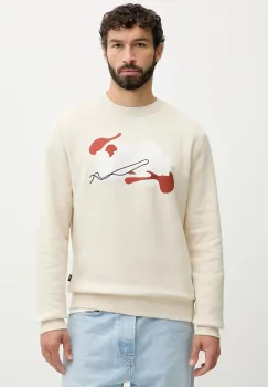 BOSS hanorac de bumbac culoarea bej, cu imprimeu, 50549283 imagine