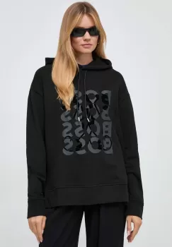 BOSS hanorac de bumbac femei, culoarea negru, cu gluga, cu imprimeu imagine