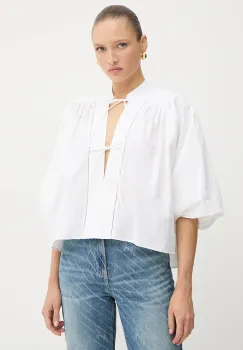 BOSS Orange bluza din bumbac culoarea alb, uni, 50552766 imagine