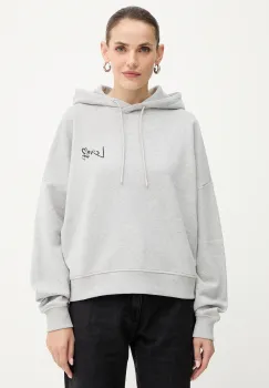 BOSS Orange hanorac de bumbac culoarea gri, cu gluga, cu imprimeu, 50551429 imagine