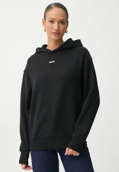 BOSS Orange hanorac de bumbac femei, culoarea negru, cu gluga, cu imprimeu, 50534815 imagine