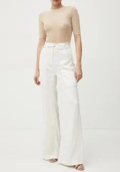 Boss Orange pantaloni femei, culoarea bej, drept, high waist, 50531044 imagine