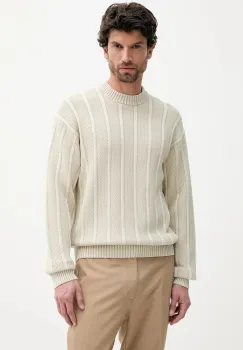 BOSS Orange pulover de bumbac culoarea bej, 50543690 imagine