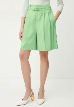 BOSS pantaloni scurti din lana femei, culoarea verde, neted, high waist, 50537395 imagine