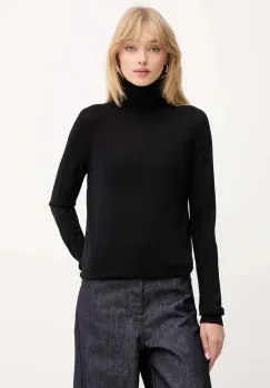 BOSS pulover de lana culoarea negru, light, cu guler, 50548298 imagine