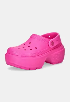 Crocs papuci Stomp Clog femei, culoarea roz, cu platforma, 209347 imagine