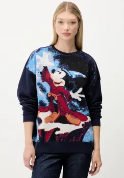 Desigual bluza FANTASY MICKEY culoarea bleumarin, cu imprimeu, 25WWSK15 imagine