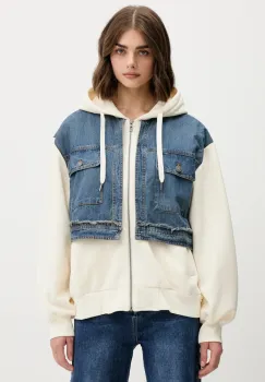 Desigual bluza TRUCKER culoarea bej, cu gluga, uni, 25WWSK06 imagine