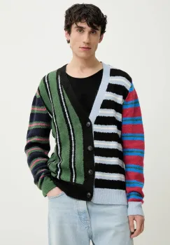 Desigual cardigan din amestec de lana MIDSTRIPES barbati, culoarea negru, 25SMJK02 imagine