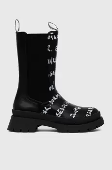 Desigual cizme femei, culoarea negru, cu toc plat imagine