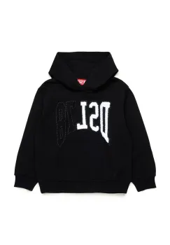 Diesel hanorac de bumbac pentru copii SBOXTHOOD OVER SWEAT-SHIRT culoarea negru, cu gluga, cu imprimeu, J02226 imagine