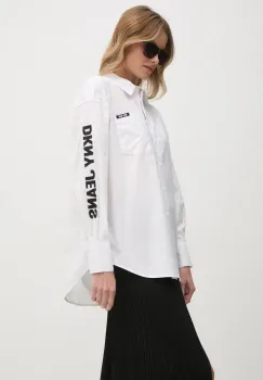 Dkny camasa din bumbac femei, culoarea negru, cu guler clasic, relaxed, E31M1RDM imagine