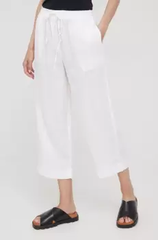 Dkny pantaloni din in femei, culoarea alb, lat, high waist imagine