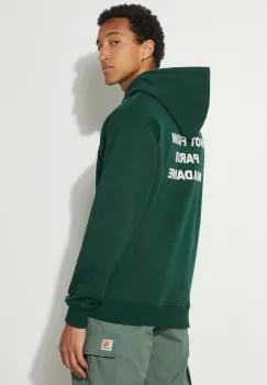 Drole de Monsieur hanorac de bumbac Le Hoodie Slogan barbati, culoarea verde, cu gluga, cu imprimeu, PERM-HO162-CO127-DGN imagine