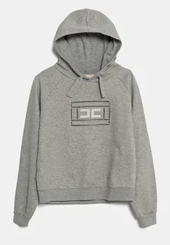 Elisabetta Franchi hanorac de bumbac pentru copii culoarea gri, cu gluga, cu imprimeu, EFFE147.0.FF002 imagine