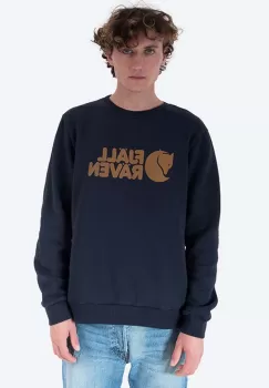 Fjallraven hanorac de bumbac Logo Sweater barbati, culoarea albastru marin, cu imprimeu F84142-345 imagine