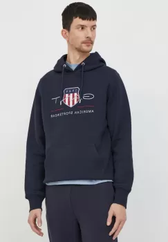 Gant bluza barbati, culoarea albastru marin, cu gluga, cu imprimeu imagine