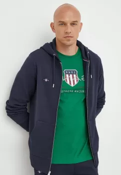 Gant bluza barbati, culoarea albastru marin, cu gluga, neted imagine