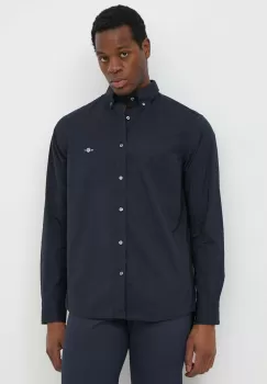 Gant camasa din bumbac barbati, culoarea negru, cu guler button-down, regular imagine